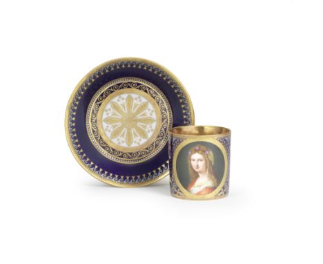 A Sèvres portrait cup and saucer (gobelet 'litron' et soucoupe), dated 1810Of the second size size, the cup painted by Mme Ma