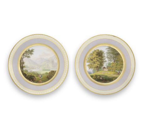 A pair of Paris, Dagoty, porcelain topographical plates, early 19th centuryEach depicting a landscape, titled in gilding on r