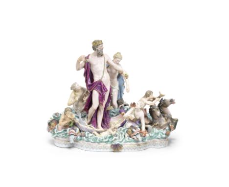 A pair of Meissen large groups of Amphitrite's Triumphal Procession and Neptune and Thetis, late 19th centuryAfter the models