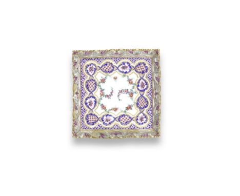 A Sèvres square tray (plateau 'carré à jour), dated 1763Of the first size, the tapering sides moulded and pierced with a bord