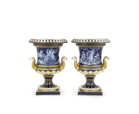 A pair of Meissen 'Limoges enamel' style crater vases, circa 1860Modelled by Ernst August Leuteritz in 1851, each decorated i