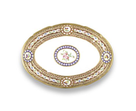 A SÈVRES OVAL DISH FROM THE SERVICE FOR THE COMTESSE D'ARTOIS (COMPOTIER OVALE), DATED 1789Painted by A.-T. Cornailles with a