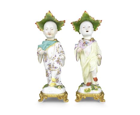 Two gilt-metal-mounted figures of nodding Chinese marching boys, circa 1750Modelled by J.J. Kaendler und F.E. Meyer, each wea