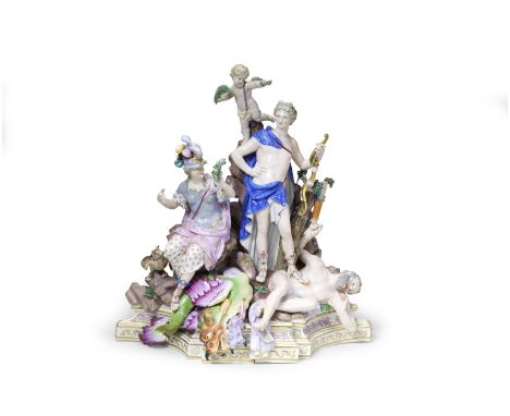A large Meissen group of the Triumph of Apollo over Python, late 19th centuryAfter the model by J.J. Kaendler of 1774, depict