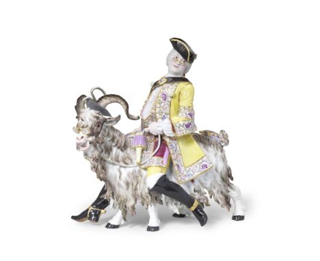 A Meissen large figure of 'Count Brühl's Tailor', late 19th centuryAfter the 18th-century model by J.J. Kaendler, wearing a y
