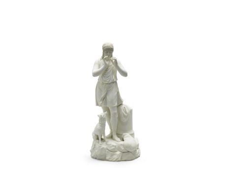 An Italian biscuit porcelain figure of a shepherd, late 18th centuryDressed in classical draperies and holding his hands up a