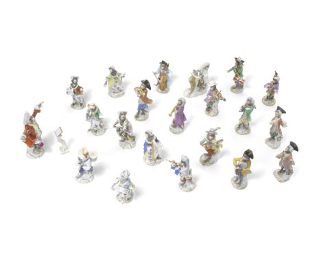 A Meissen monkey band, late 1970s/early 1980sAfter the models by J.J. Kaendler and P. Reinicke of 1753-1765, comprising twent