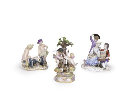 Two Meissen groups with putti, late 19th/early 20th centuryThe first after the 18th century model M.V. Acier with two putti l