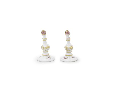 Two Meissen chess pieces, 18th centuryModelled by J.J. Kaendler as two Bishops with AR monogram painted with flower sprays, 5