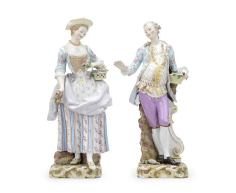 A pair of large Meissen figures of a lady and gentleman, late 19th centuryAfter the models by J.J. Kaendler of 1762, the lady