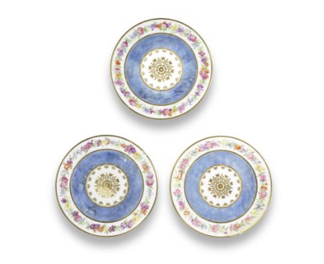 Three Sèvres plates ordered by Napoleon I for Carl Theodor von Dalberg, dated 1807Each decorated with a central gilt foliate 