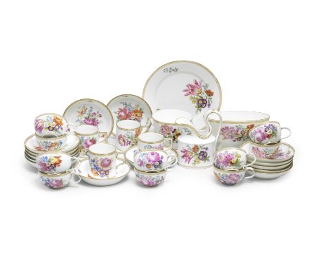 A Meissen Marcolini Period, part tea and coffee service,  1774-1812Decorated with generous floral sprays and scattered flower