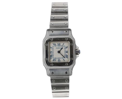 Cartier Santos Galbee stainless steel lady's wristwatch, reference no. 1565, serial no. 5162xxCD, silvered dial, sapphire cro