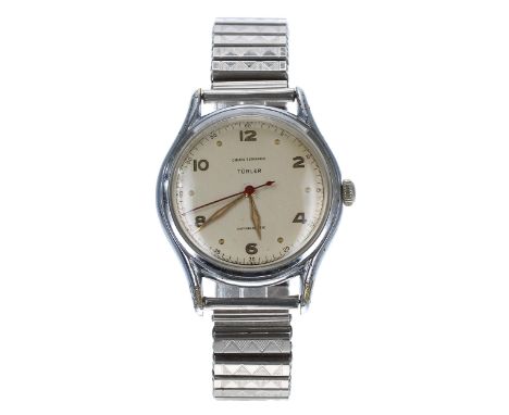 Girard Perregaux for Türler antimagnetic stainless steel gentleman's wristwatch, circa 1950s, the silvered dial branded 'Türl