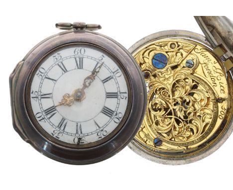 English 18th century silver pair cased verge pocket watch, London 1750, the fusee movement signed Jam's Rice, London, no. 500