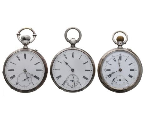 Minerva silver (0.800) cylinder engine turned pocket watch, 47mm; together with a silver cylinder engine turned pocket watch,