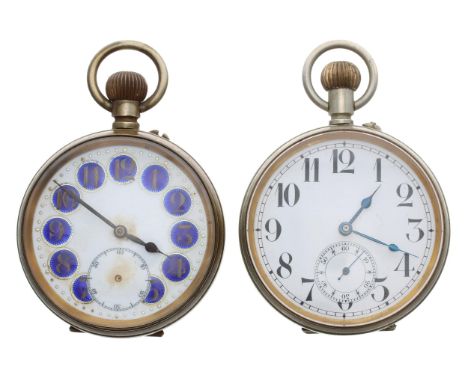 Swiss nickel cased lever Goliath pocket watch, the movement signed Ciant, 65mm; together with a nickel cased lever Goliath po