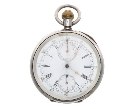 Silver (0.935) centre seconds chronograph lever pocket watch, three quarter plate movement with compensated balance and regul