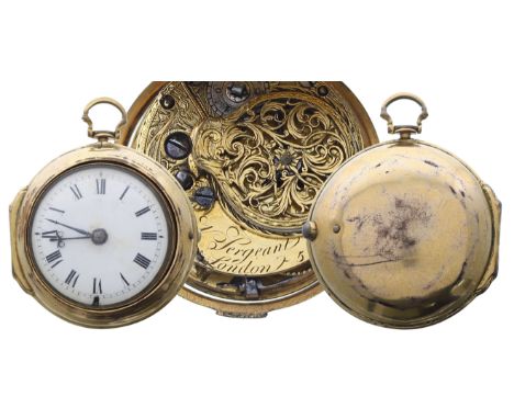 English 18th century gilt-metal verge pair cased pocket watch, the fusee movement signed N. Sergeant, London, no. 539, with p