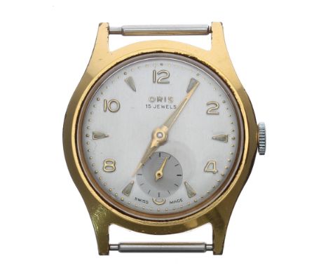 Oris Watch Co. gold plated and stainless steel gentleman's wristwatch, circa 1950s, silvered dial with gilt Arabic numerals a