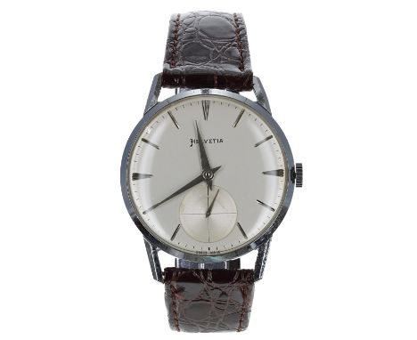 Helvetia nickel plated and stainless steel gentleman's wristwatch, circular silvered dial with applied hour markers, minute m
