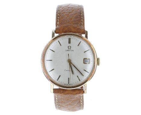 Omega Genéve 9ct gentleman's wristwatch, circular silvered dial with applied baton markers, minute markers, date aperture and