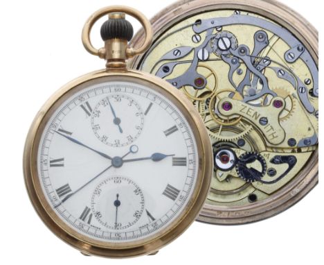 Zenith 9ct chronograph centre second lever pocket watch, Birmingham 1949, movement no. 2650xxx, signed gilt-frosted movement,