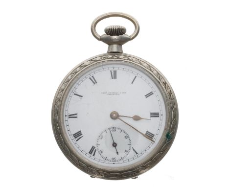 British Military nickel cased lever pocket watch, the movement and dial signed Thos Russell & Son, Liverpool, within a plain 
