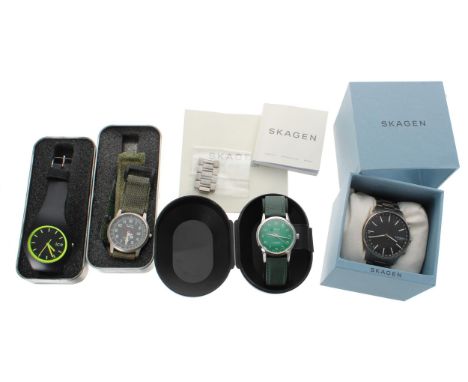 Four gentleman's wristwatches to include&nbsp;Skagen Hybrid titanium Smartwatch, 40mm (box, instructions booklet, spare links