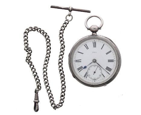 Victorian silver fusee lever pocket watch, London 1884, unsigned movement, no. 62156, with engraved balance cock, diamond end