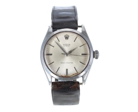 Rolex Oyster stainless steel gentleman's wristwatch, reference no. 6480, serial no. 970xx, circa 1955, silvered dial with app