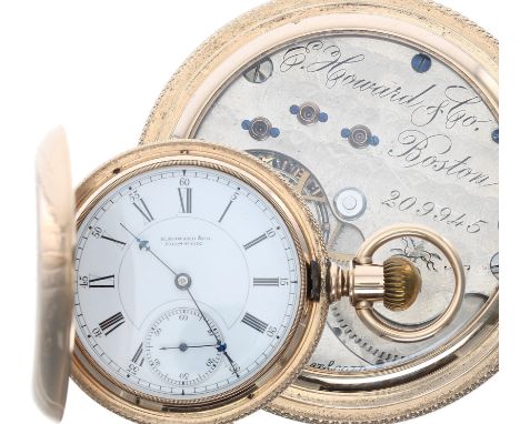 E. Howard & Co. 14k lever hunter pocket watch, circa 1883, signed adjusted heat & cold movement, no. 209945, with compensated