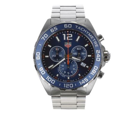 Tag Heuer Formula 1 Chronograph stainless steel gentleman's wristwatch, reference no. CAZ1014, serial no. BEZ9xxx, blue bezel