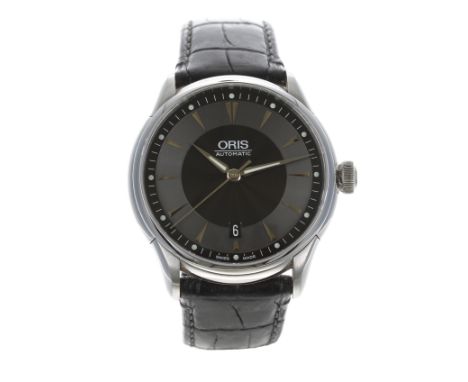 Oris Artelier Date automatic stainless steel gentleman's wristwatch, reference no. 7591, black two tone dial, Oris crown, exh