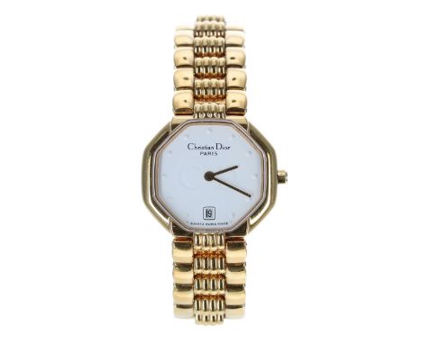 Christian Dior octagonal gold plated lady's wristwatch, case no. 48153, white dial, the case back engraved with the crest of 