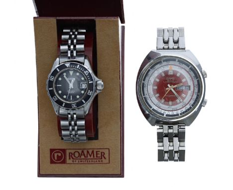 Camy Rallyking Superautomatic stainless steel gentleman's wristwatch, reference no. 7612, red dial, internal rotating bezel, 