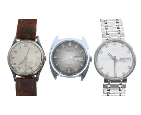 Mido Commander Dateday Chronometer stainless steel gentleman's wristwatch for repair, 36mm; together with a gentleman's nicke