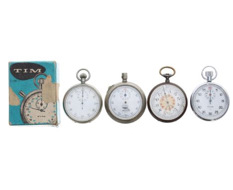 Nickel cased lever pocket timer, 53mm; together with a Tim chrome cased pocket timer for repair, 52mm, with box (lacking some