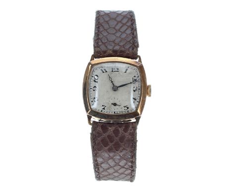 1930s 9ct squared cased fixed lug lady's wristwatch, Edinburgh 1932, squared silvered dial with Arabic numerals, minute track