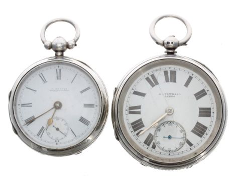 Silver lever engine turned pocket watch, signed A. Yewdall, Leeds, 58mm, key; together with a silver lever pocket watch, sign