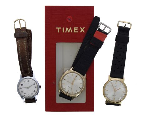Two Timex Electric gold plated and stainless steel gentleman's wristwatches, 35mm; one with Timex box; together with a Timex 