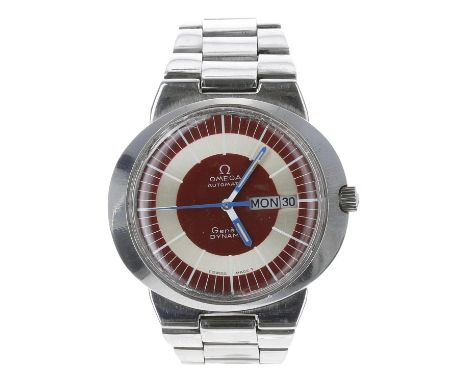Omega Genéve Dynamic automatic stainless steel gentleman's wristwatch, circular red and silvered two tone dial with hour and 