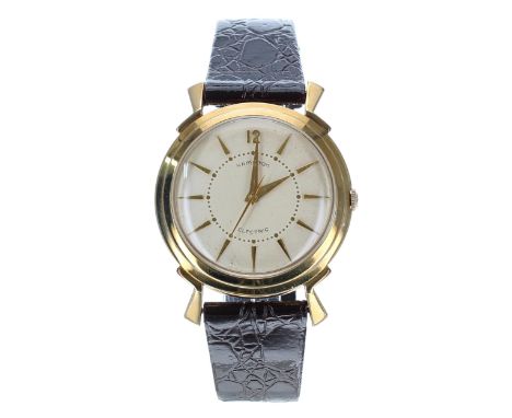 Hamilton 500 Titan Electric 10k gold filled gentleman's wristwatch, case no. S967xxx, circa 1950s, circular silvered dial wit