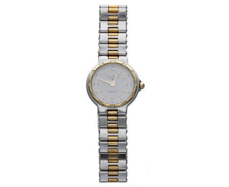 Longines Conquest Quartz bi-colour stainless steel lady's wristwatch, reference no. 4975, case no. 21817xxx, grey dial, signe