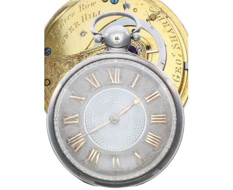 George III silver fusee cylinder pocket watch, London 1816, the movement signed Geo'e Sharp, Postern Row, Tower Hill, no. 184