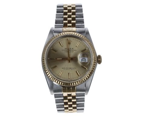 Rolex Oyster Perpetual Datejust gold and stainless steel gentleman's wristwatch, reference no. 16013, serial no. 9125xxx, cir