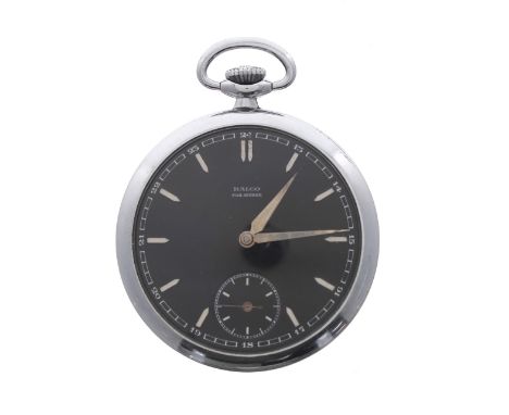 Ralco chrome cased lever dress pocket watch, signed movement, signed black dial, 47mm-Movement - currently functioning.Dial -