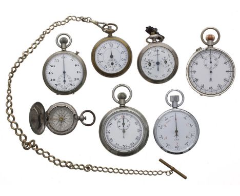 CWC British Military chrome cased pocket timer; together with a split seconds pocket timer, two further pocket timers; two po