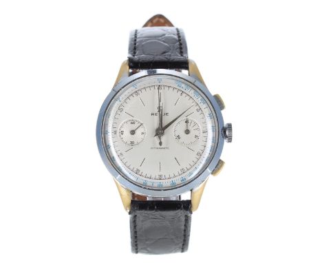 Revue Thommen Chronograph nickel and stainless steel gentleman's wristwatch, case no. 45525, silvered dial with baton markers