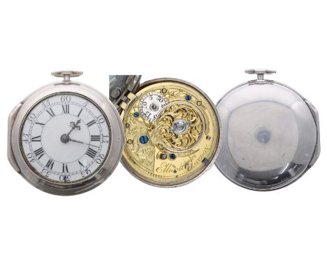 George II silver cylinder pair cased pocket watch, London 1759, the fusee movement signed Ellicott, London, no. 4686, with pi